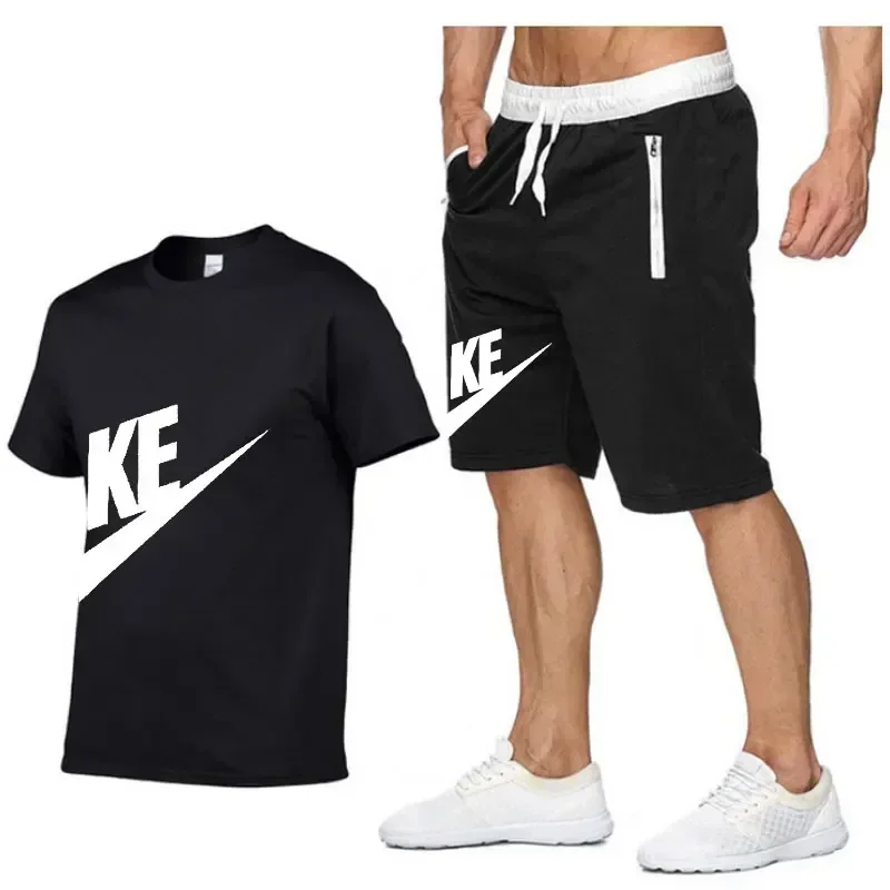 Verão nova camiseta masculina de manga curta + shorts casuais conjunto de duas peças, moda ao ar livre jogging esportes terno masculino de secagem rápida