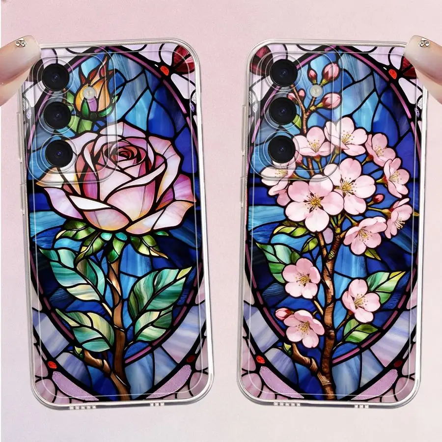 Colorful Window Flowers Phone Cover Case for Samsung Galaxy A33 A52 A34 A35 A14 A16 A54 A15 A25 A51 A52 A31 A26 A24 A36 A13 A55