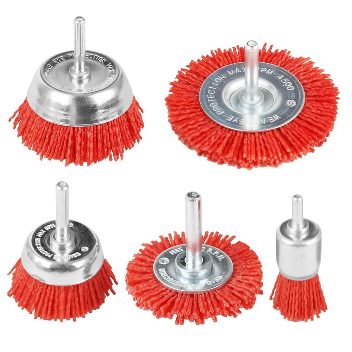 5 PCS Nylon Filament Abrasive Wire Brush Wheel & Cup Brush Set with 1/4Inch Drill Shank, Nylon Drill Brush Set , Red