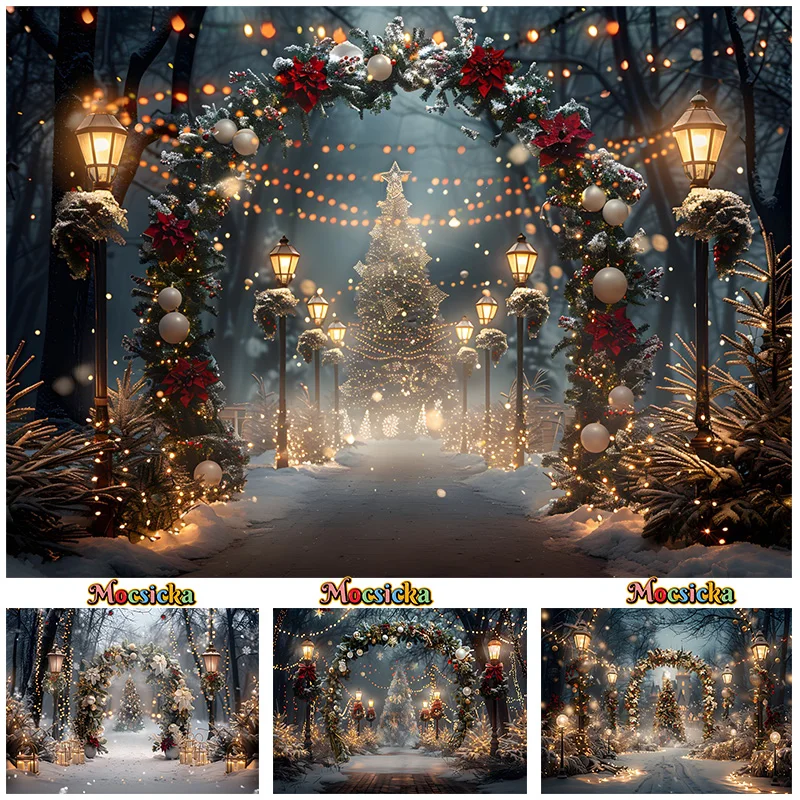 

Mocsicka Photography Background Merry Christmas Xmas Tree Glitter Forest Backdrop New Year's Eve Party Photo Banner Studio Prop