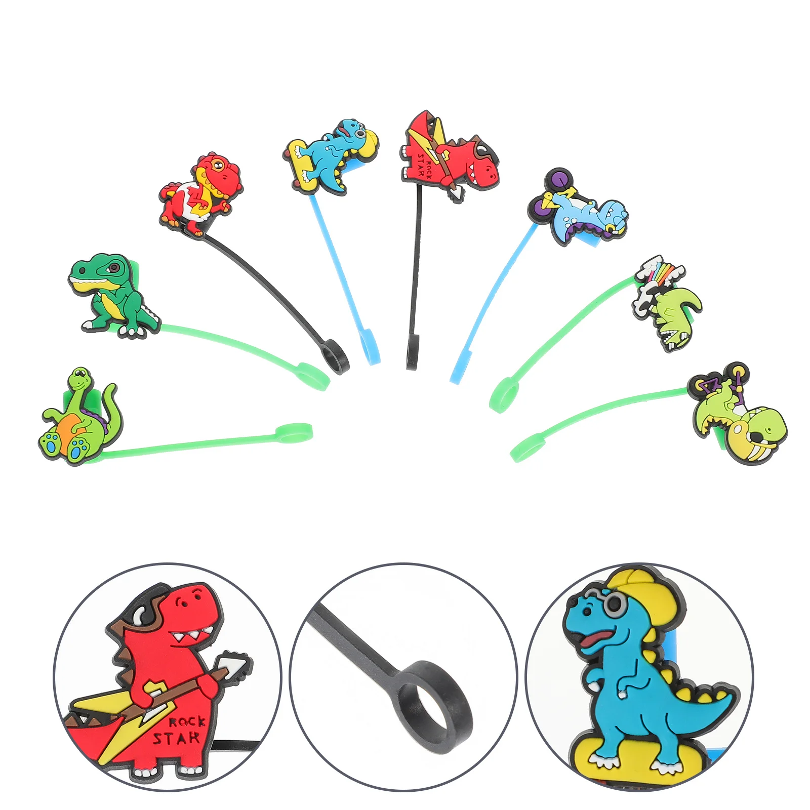 

8Pcs Silicone Straw Covers Caps Reusable Dinosaur Style Dust Plug for Drinking Straws Smooth Portable Protection Party Travel