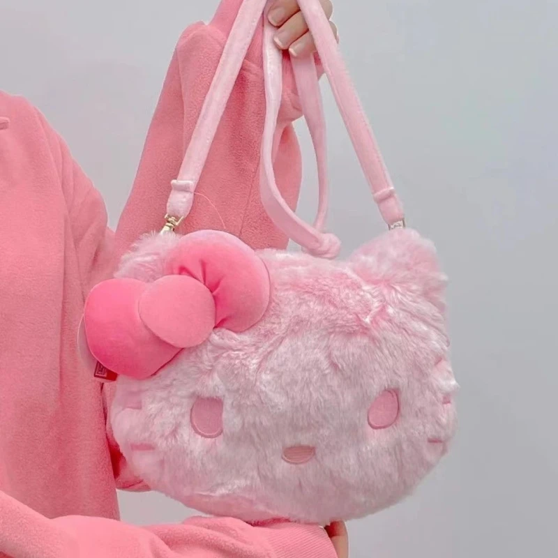 Hello Kitty Sanrio Kawaii Plush Handbag Cute Girls Cosmetic Bag Cartoon Anime Single Style Shoulded Coin Purse Birthday Gifts