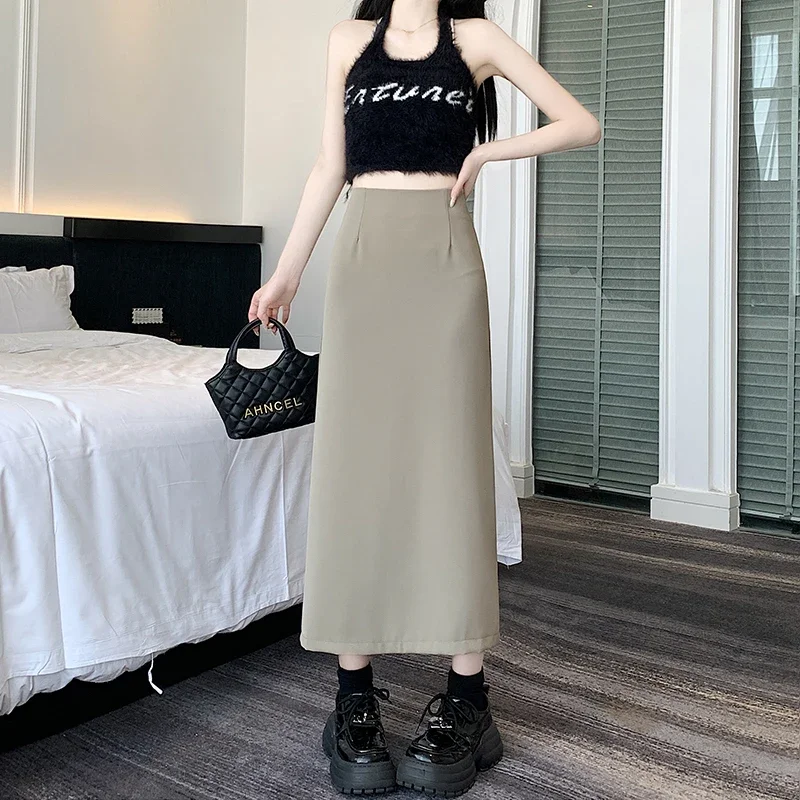 New Spring Long Suit Skirts for Women Casual High Waist Back Split A-line Skirts Office Ladies All Match Chic Slim Skirts Female