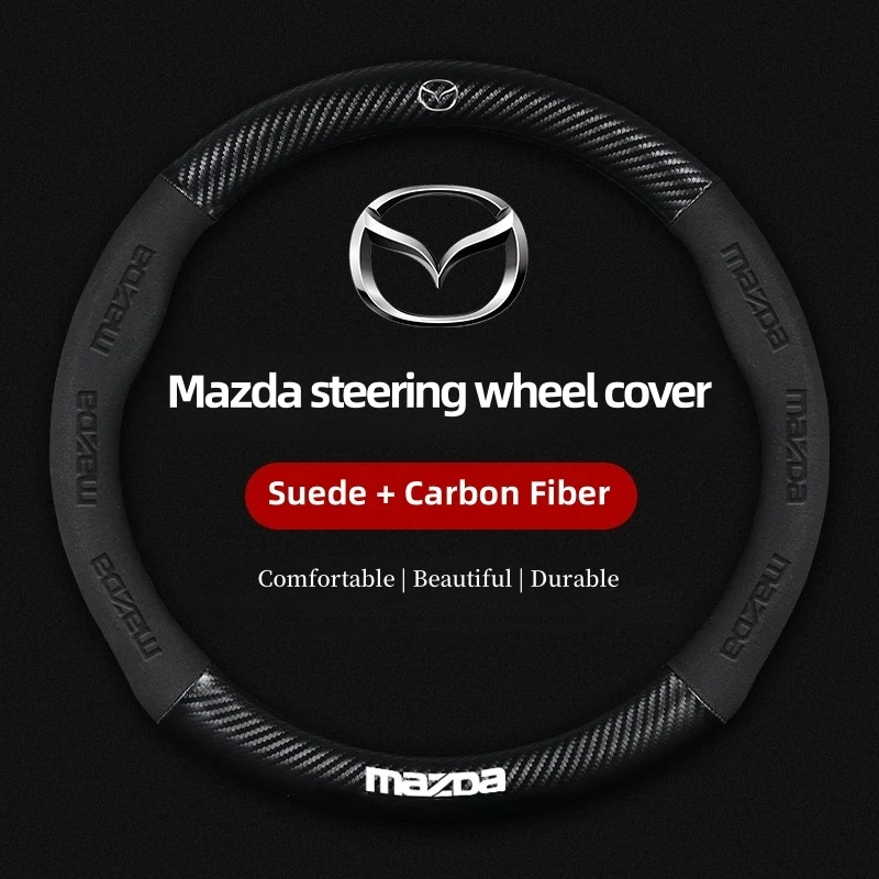 

For Mazda Steering Wheel Cover Genuine Leather Carbon Fiber Fit Axela Atenza CX30 CX4 CX5 CX8 CX3 CX9 CX50 CX60 CX70 CX80 MX30
