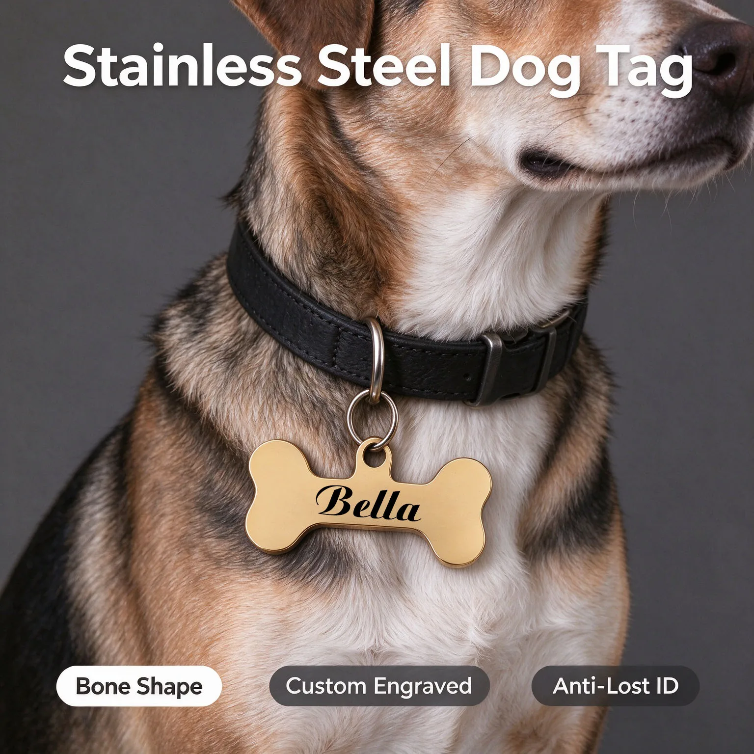 Custom Engraved Stainless Steel Dog Tag Bone‑shaped Anti‑Lost Pet ID Tag Personalized Collar Pendant For Dogs Cats Accessories