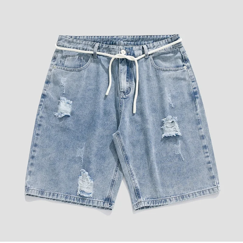 Men Harajuku Denim Shorts Men Summer Casual Baggy Shorts Ripped Hip Hop High Quality Jeans Brand Wide Leg Pants High Street