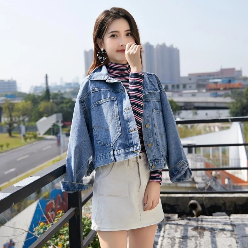 

Women's Versatile Short Denim Jacket 2025 SS New Arrival Korean Oversized Batwing Sleeves Hong Kong Inspired Student Outerwear