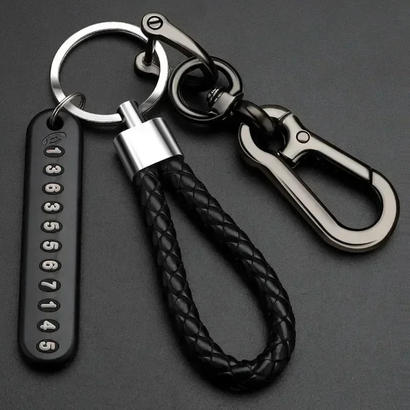 Anti-Lost Car Key Pendant Split Rings Keyring Auto Vehicle Lobster Keychain Phone Number Card Clasp Key Chain Car Accessories