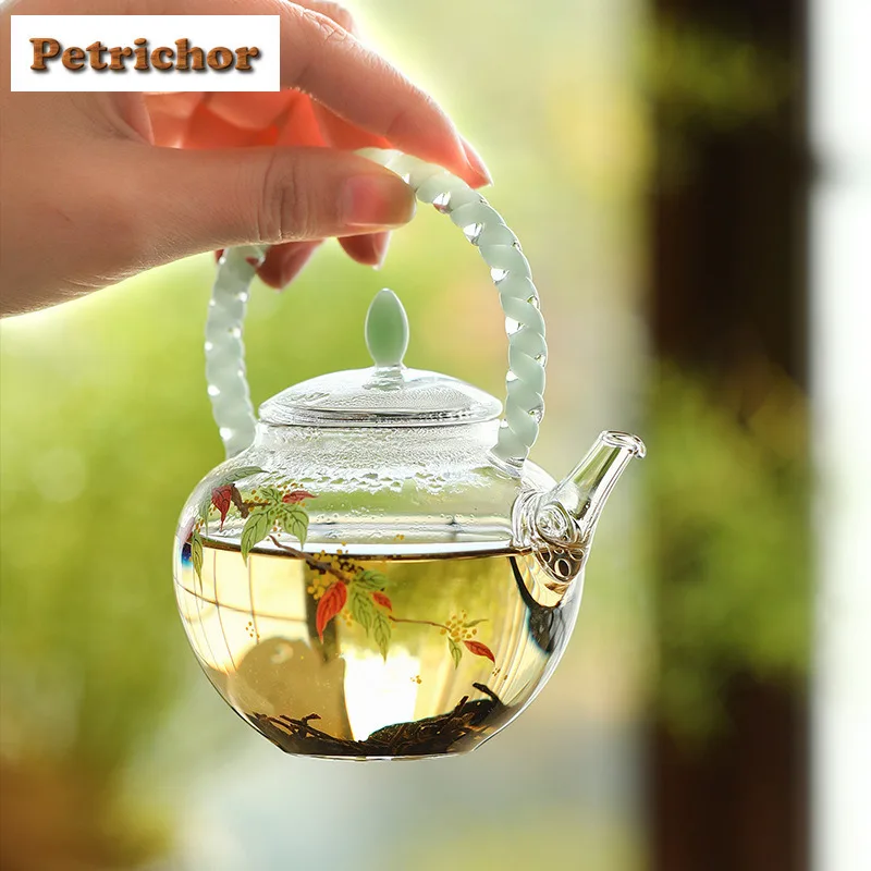 270ml Hand-blown Glass Golden Osmanthus Fragrant Beam Teapot Creative Tea Infuser Pot Tea Maker Kettle With Filter Tea Set Craft