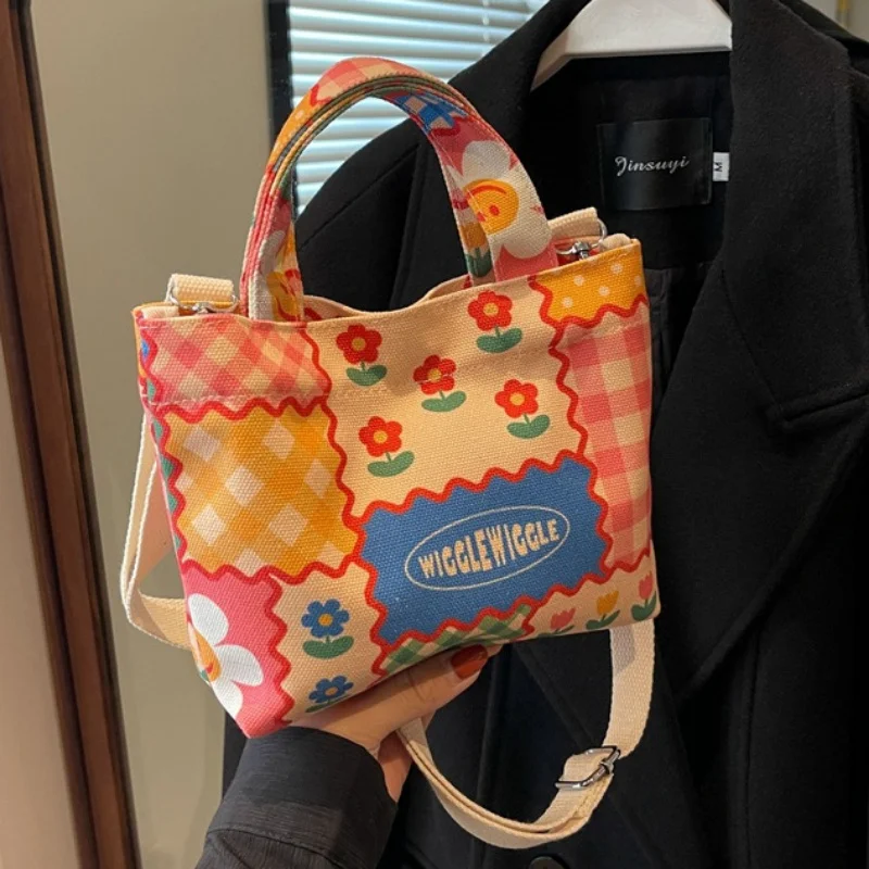 

Маленькая большая сумка из холста с принтом, ткань для телефона, губная помада, повседневная сумка Minii, женская сумка-мессенджер с магнитной застежкой без подкладки