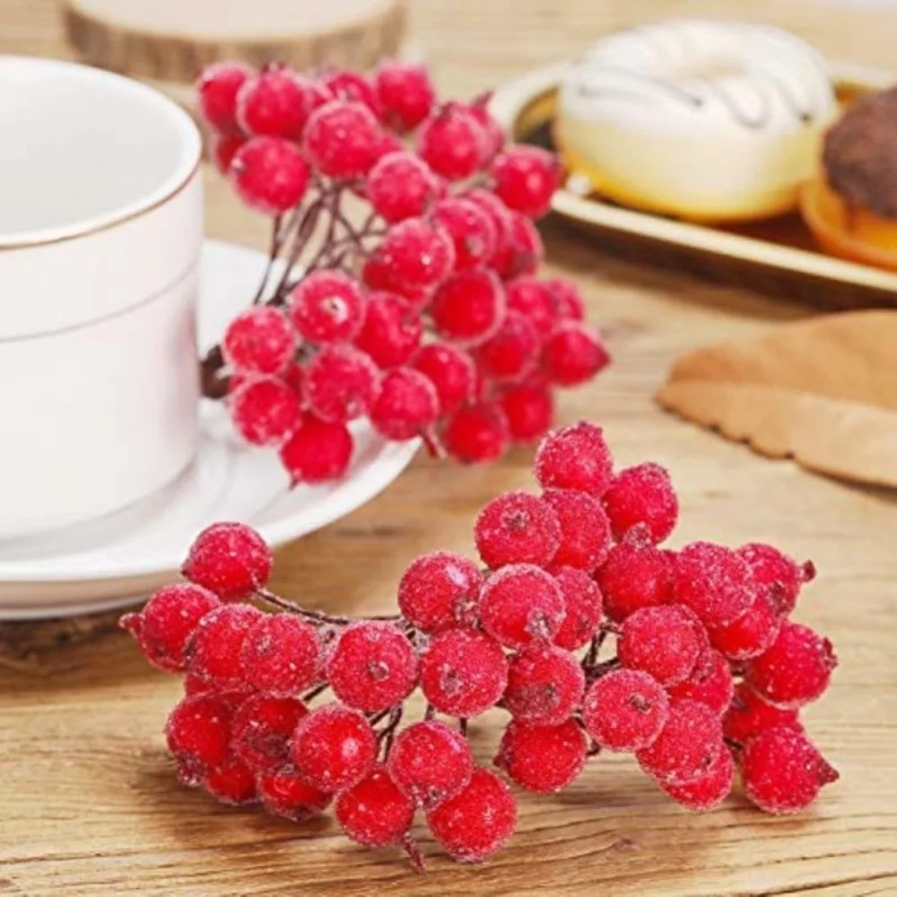 1PC Artificial Frosted Holly Berries Mini Christmas Fake Fruit Berries Bouquet Stamen For DIY Wreath Xmas Party Decoration 2024