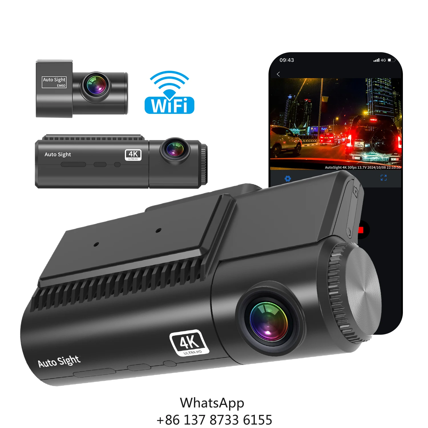 Intelligent 4K Dash Cam Front And Rear Dual Lens 2 Cams Wifi Mobile GPS Universal DVR 72H Smart Sense Parking Wireless Dash Cam