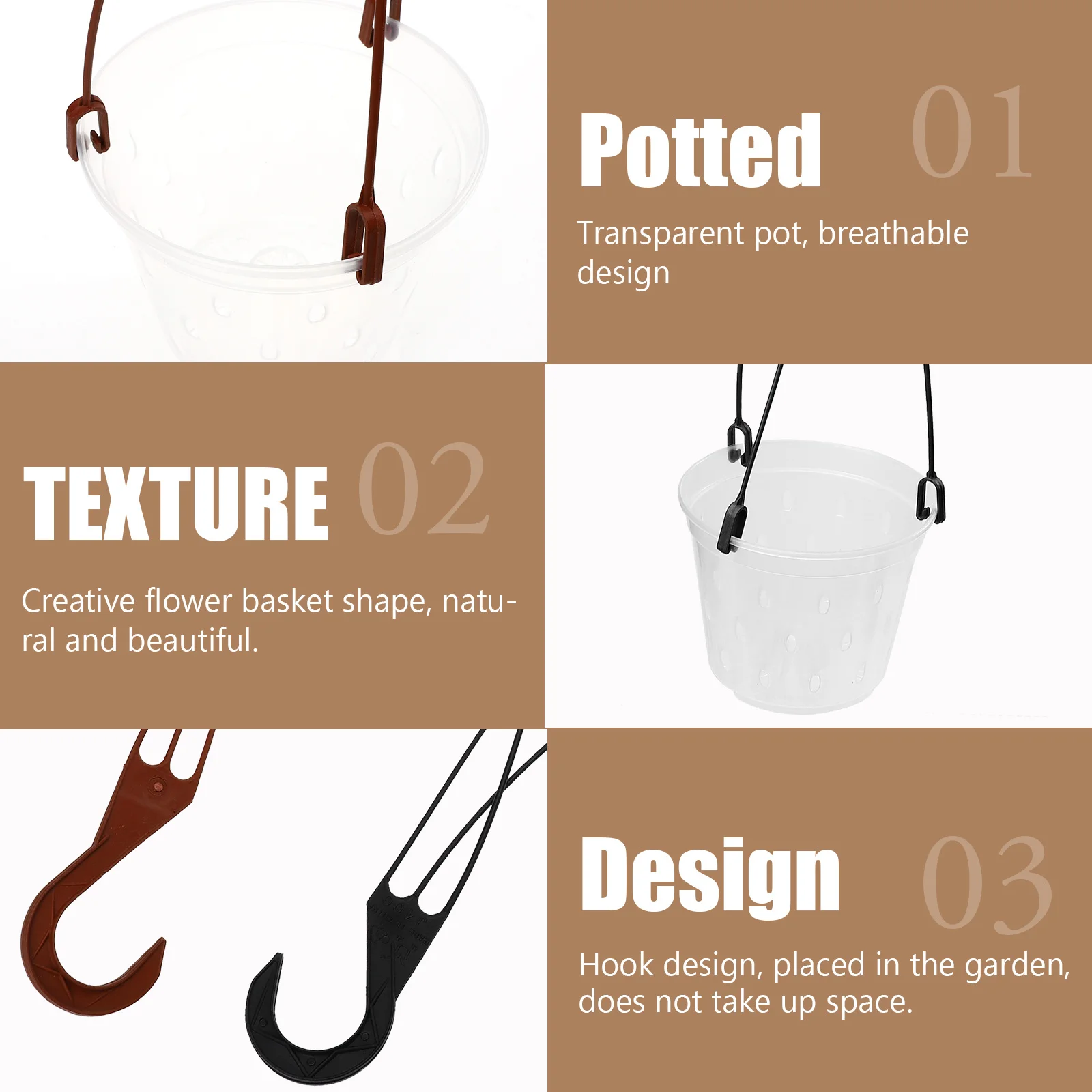 

5 set Transparent Flower Pots Set Pp Material Durable Garden Supplies Balcony Orchids Succulents Hanging Planters Decorative