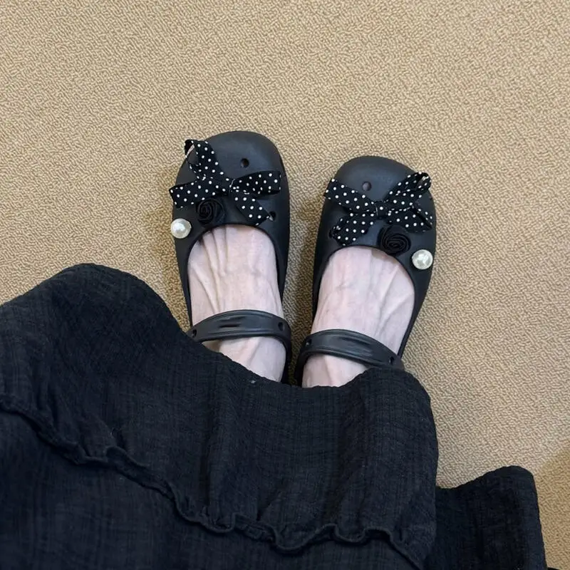 2026 New Elegant Polka Dot Bowknot Shoes Charms Set Women Luxury Pearl Decorat Ballet Clogs Accessories Lady Shoes Decorations