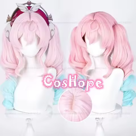 HSR Hyacine Cosplay Wig with Double Ponytails 38cm Short Pink Blue Wig Cosplay Anime Cosplay Wig Heat Resistant Synthetic Wigs