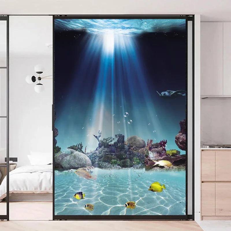 Sea Landscape Privacy Window Film Decorative Glass Covering No-Glue Static Cling Frosted Window Stickers  Window Tint