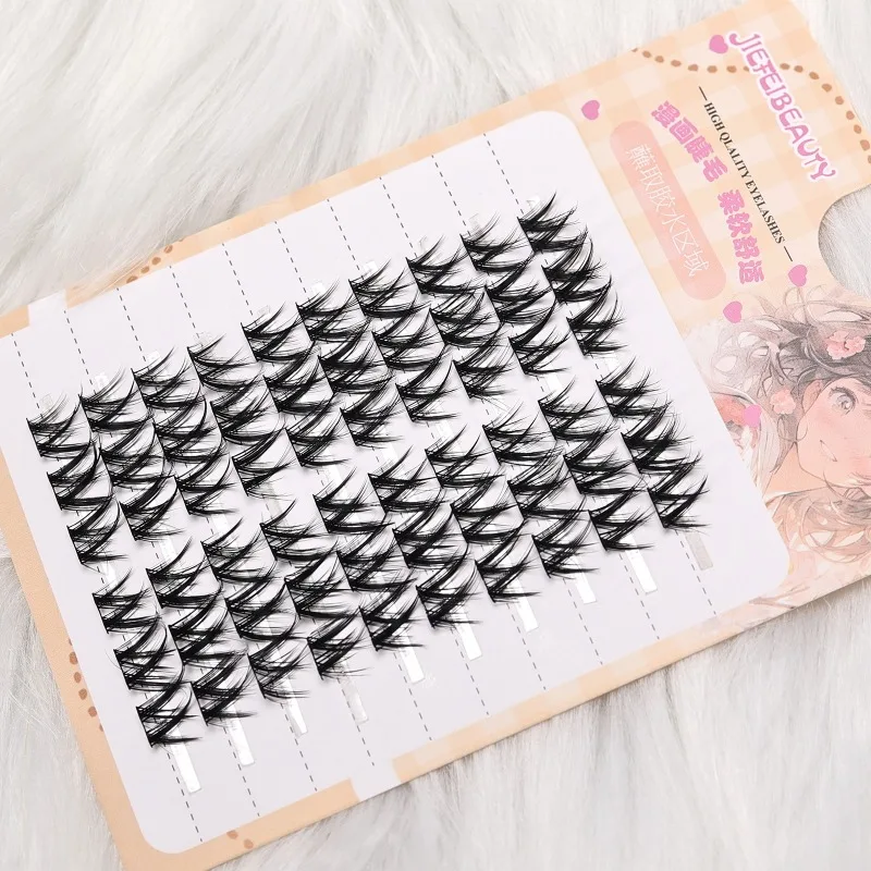 Anime Style W-Shaped Fluffy Lash Clusters 60pcs DIY Reusable Eyelashes Not Pre-Cut Sectioned for Natural Daily Makeup