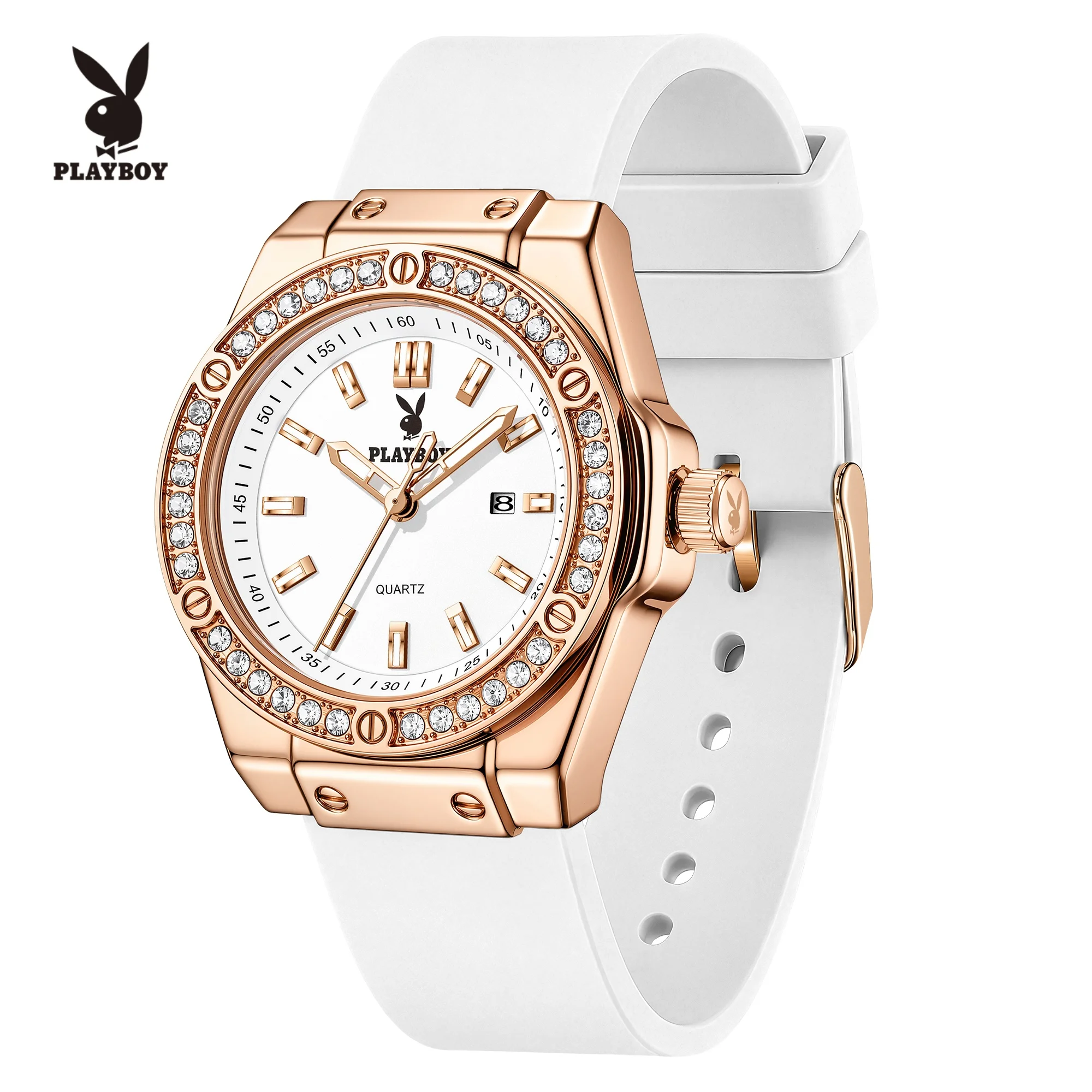 PLAYBOY Ladies Watch Luxury Original Quartz Wristwatch Waterproof Luminous Diamond Bezel Date Watches for Women Clock Gifts 3147