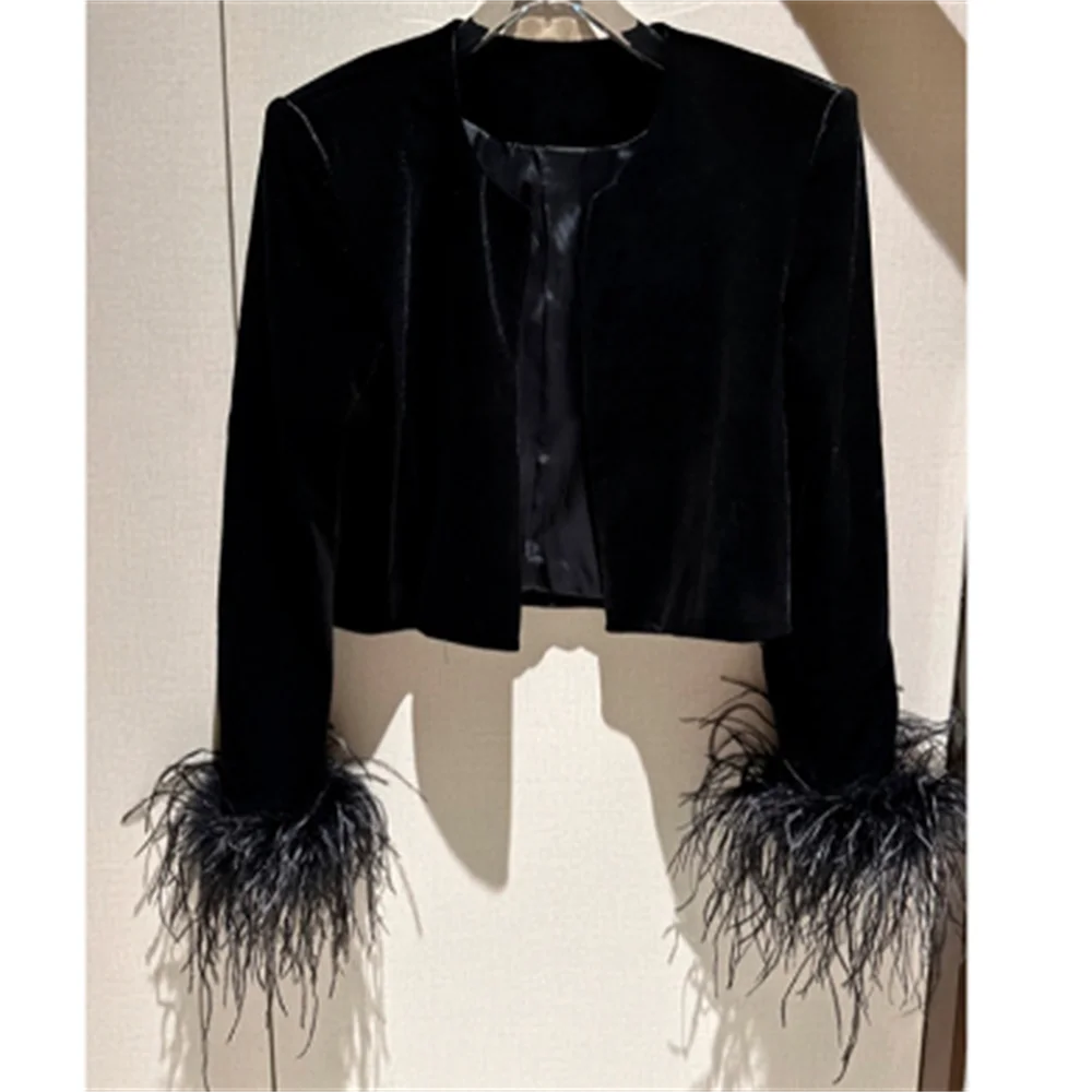 

hair fur spliced black long-sleeved coat women autumn new fashion short Velvet jacket