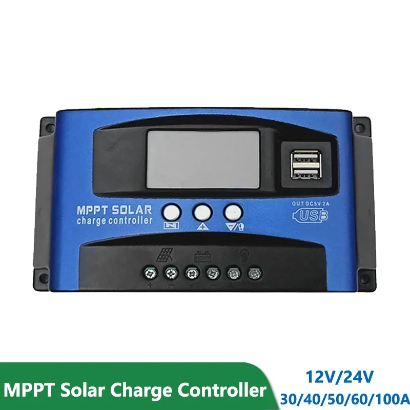 MPPT Solar Charge Controller 30A 40A 50A 60A 100A Bluetooth Controller 12V/24V Dual USB LCD Display Solar Panel Regulator Charge