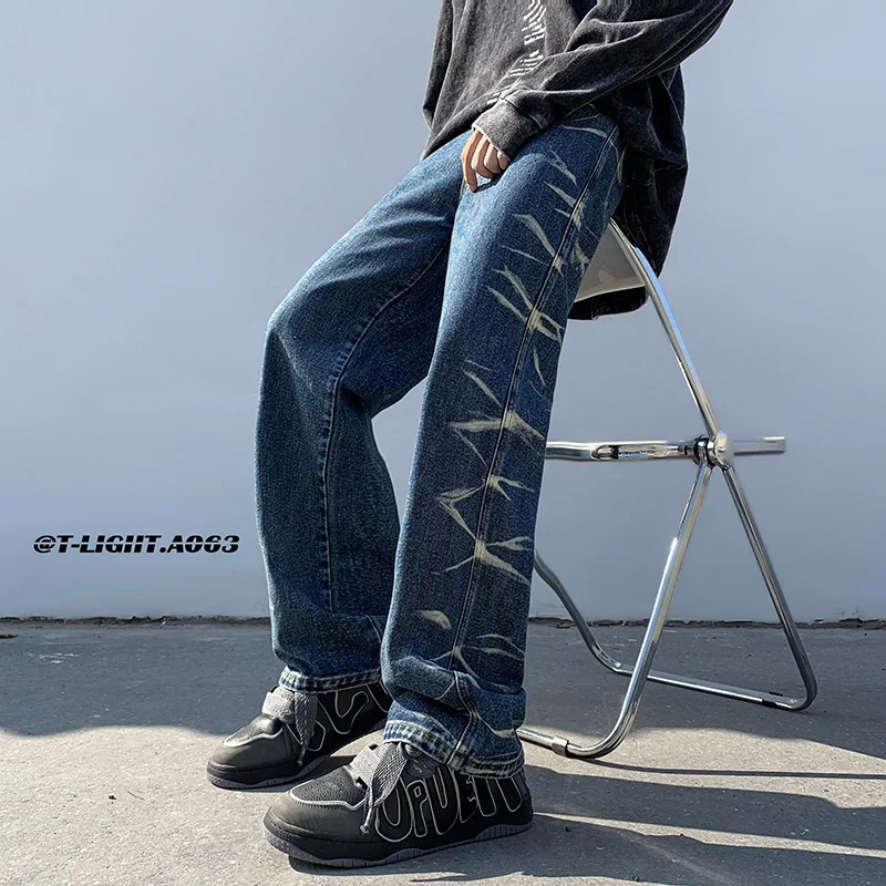 

Plus Size 5XL-M High Street Tie-dye Jeans Men Straight Denim Pants Fashion Trend Jean Mens Casual Handsome BF Clothing