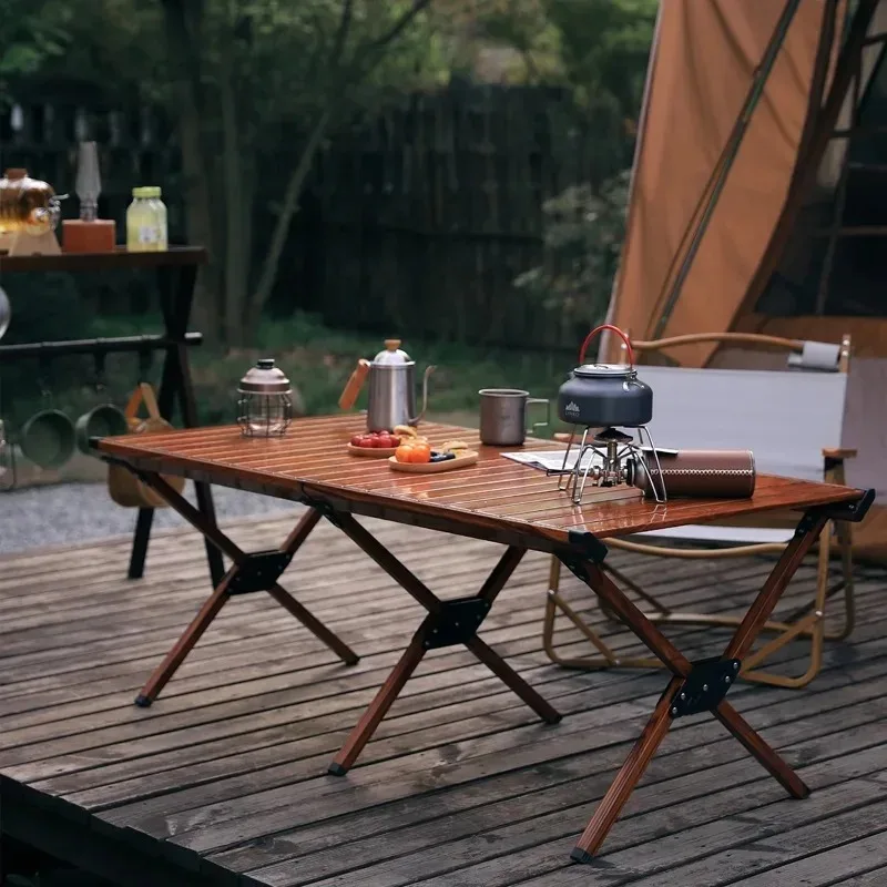 

Outdoor Aluminum Alloy Rolled Egg Table With Card Slot Portable Picnic Barbecue Camping Self-driving Light Folding Table