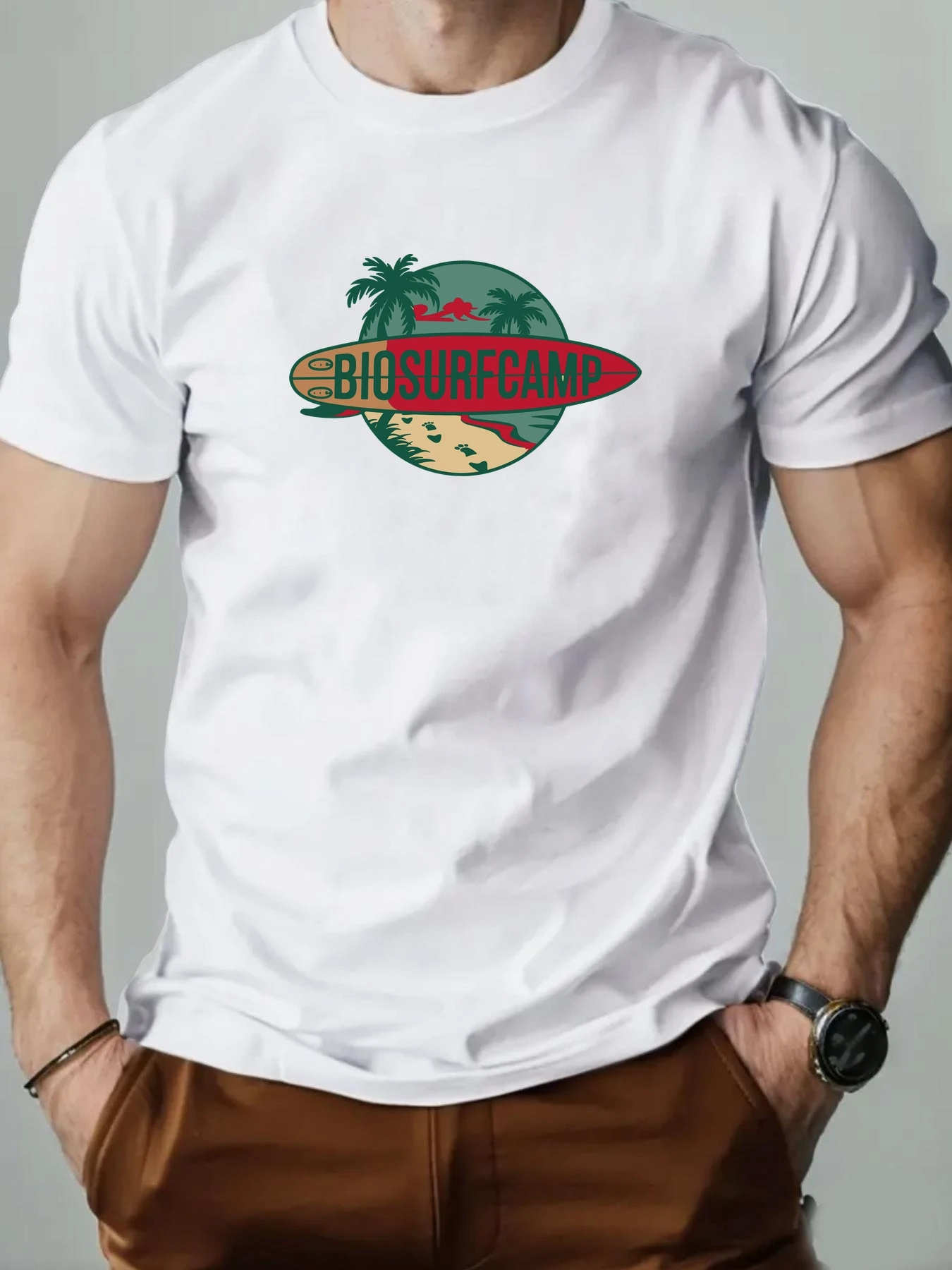 

Short Sleeve T-shirt Men 100%Cotton Coconut tree Pattern Print T Shirt Round Neck Breathable Casual Fashion High Quality Tee‌