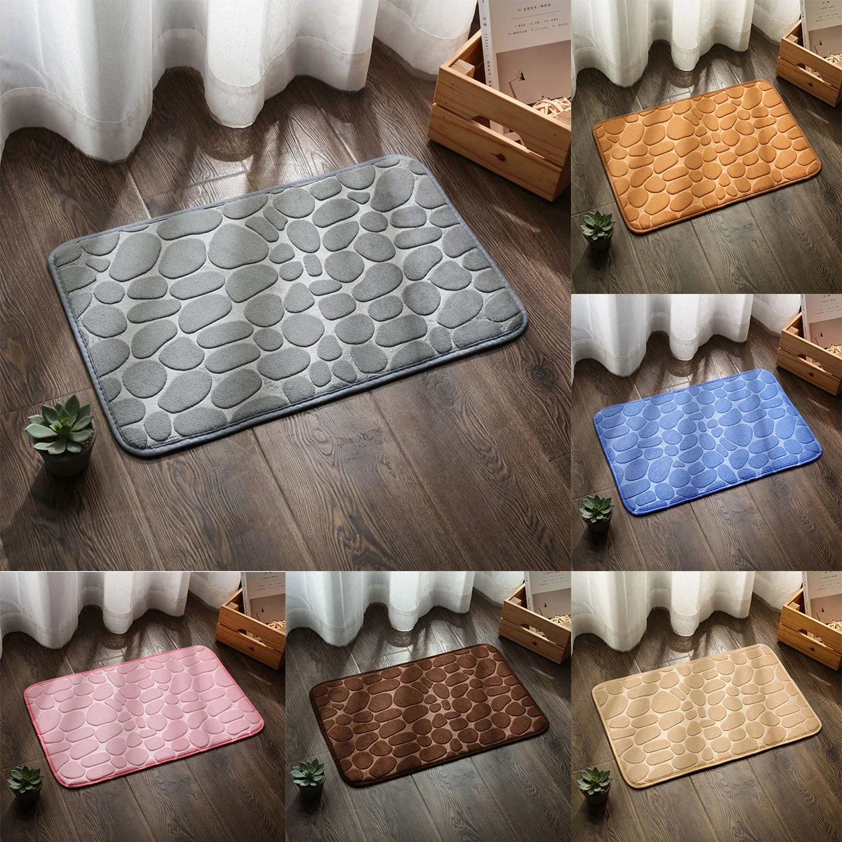 

Cobblestone embossed door mat non-slip absorbent bath mat Floor decoration mat Shower room bath coral wool sponge