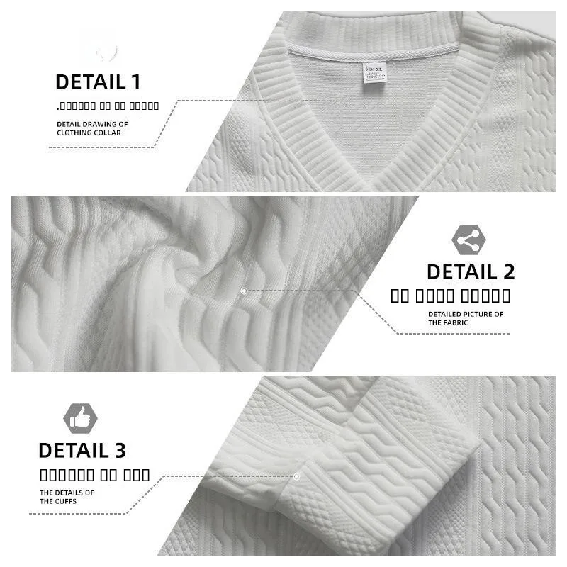 

Spring Autumn Men's Knitted Pure Color Casual V-Ne Long Sve Sweater Floral Embroidery Loose Fit Faionable Inner Wear