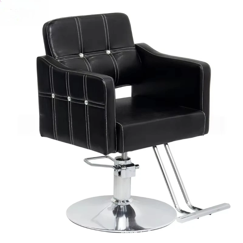 Professional Barber Chair Black Hydraulic Recumbable Salon Equipment Crystal Button
