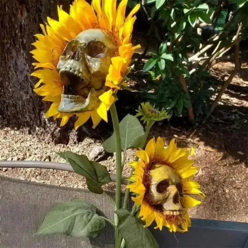 Skeleton Sunflower Halloween Horror Theme Party Home Garden Courtyard Decor Outdoor Artificial Flower Decoration