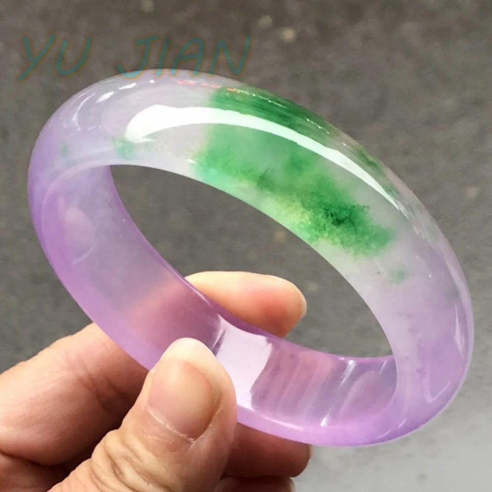 

Rare Natural Jadeite Hand Ornament Ice Species Purple Fluttering Green Flower Jade Bangle Delicate Braelet High Quality Jewelry