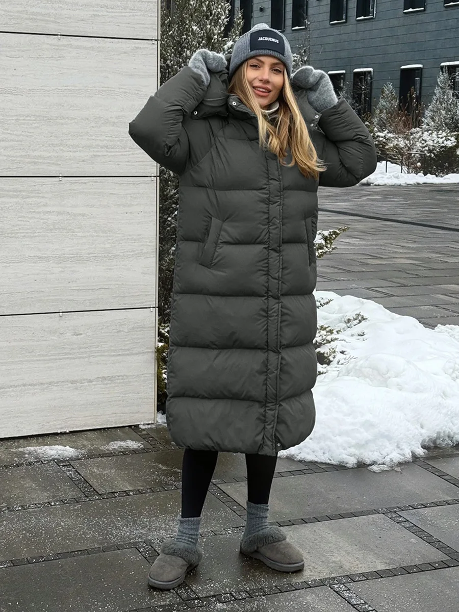 Bornladies feminino novo inverno extra longo com capuz parkas retro algodão acolchoado jaqueta pesada sobre o joelho quente outerwear