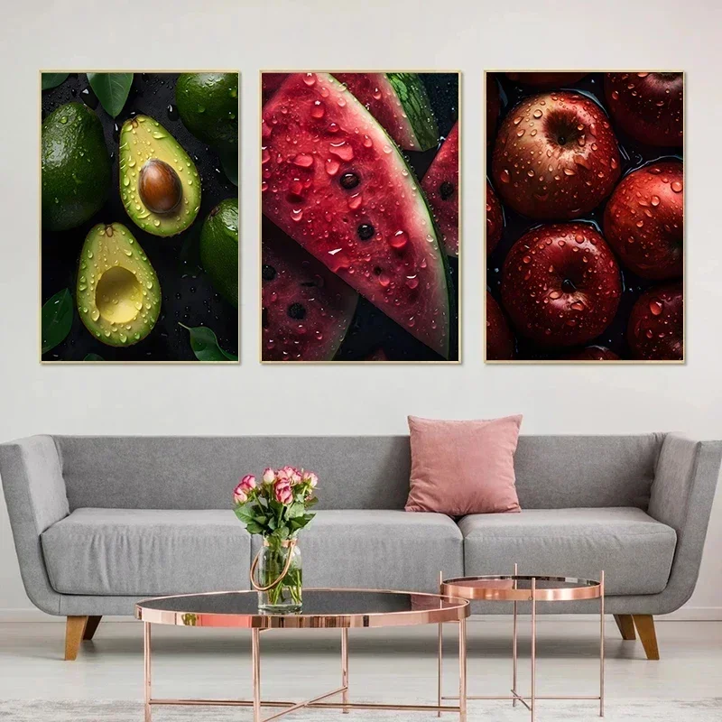1pc frameless Canvas Painting Wall Art Canvas Painting Fresh Fruit Apple Avocado Lemon Cherrie Colorful Kitchen Delicious Food P
