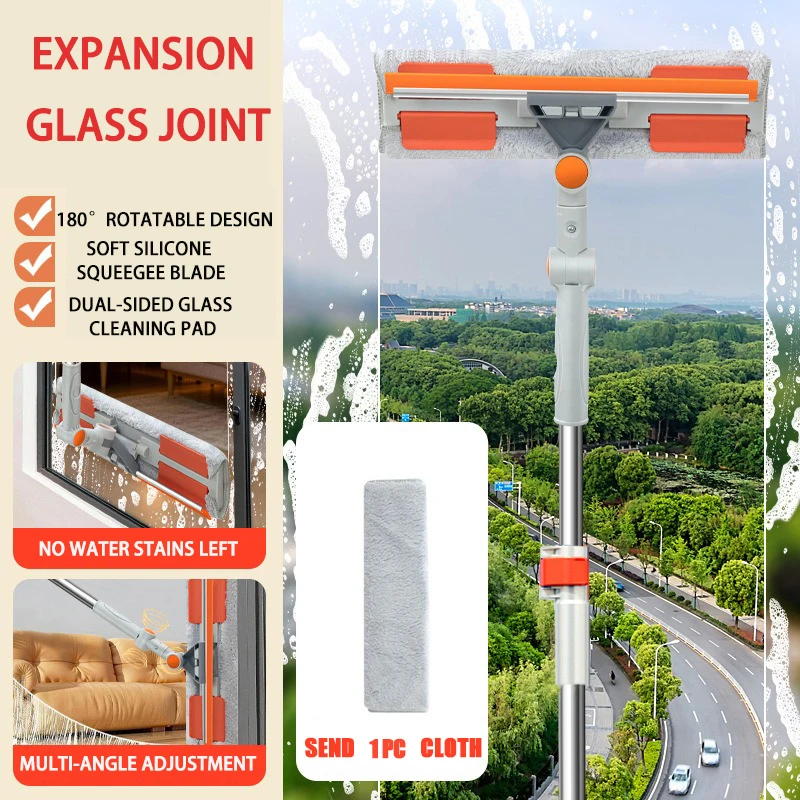 MuqiNush Extendable Window Cleaning Squeegee 2 In 1 Glass Wiper Head Long Handle Cleaner For High Rise Windowr Mirror Washing