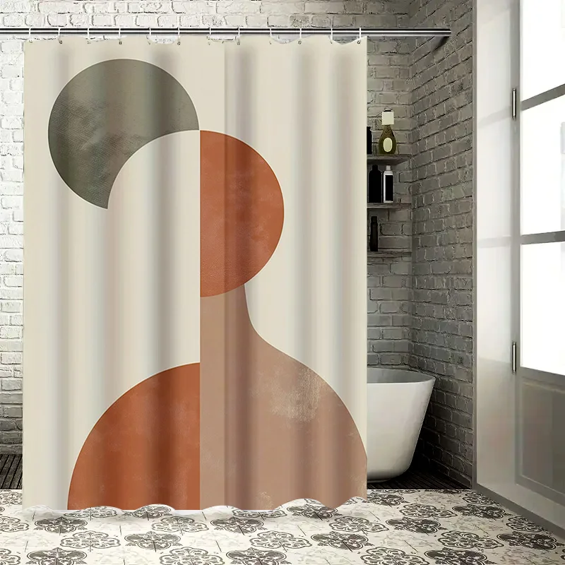 Elegant Abstract Bathroom Shower Curtain  with Metal Hook Rings ModernDecor for Home BathroomsCream Color Palette Multiple sizes