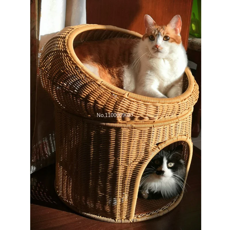 Four Seasons Universal Closed Detachable Washable Rattan Summer Double-layer Cat Bed Villa Cat House Kennel Cat Climbing Frame