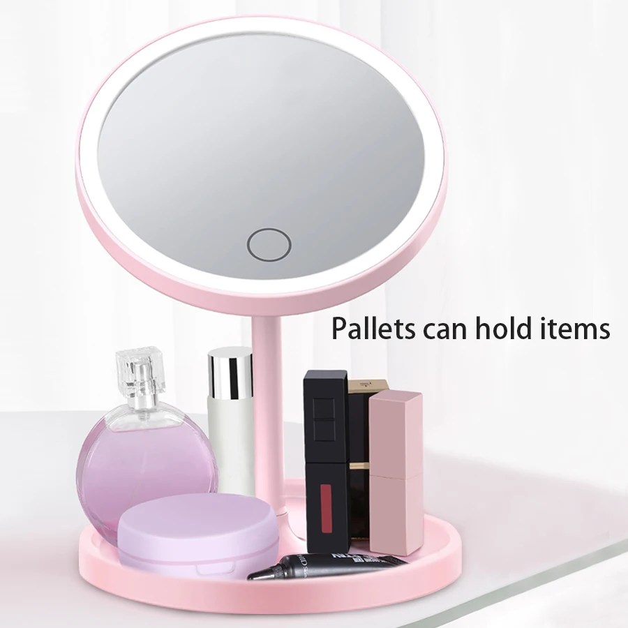 Picture 4: Foldable Portable LED Makeup Mirror 3 Lighting Modes Touch Dimmable Table Lamp USB Recharge Fill Light Mirror Light with Tray