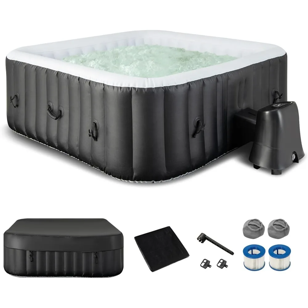 Hot Tub, Inflatable Hot Tub with 130 Soothing Bubble Air Jets, Insulated Lockable Cover, Ground Mat & Filter Cartridges