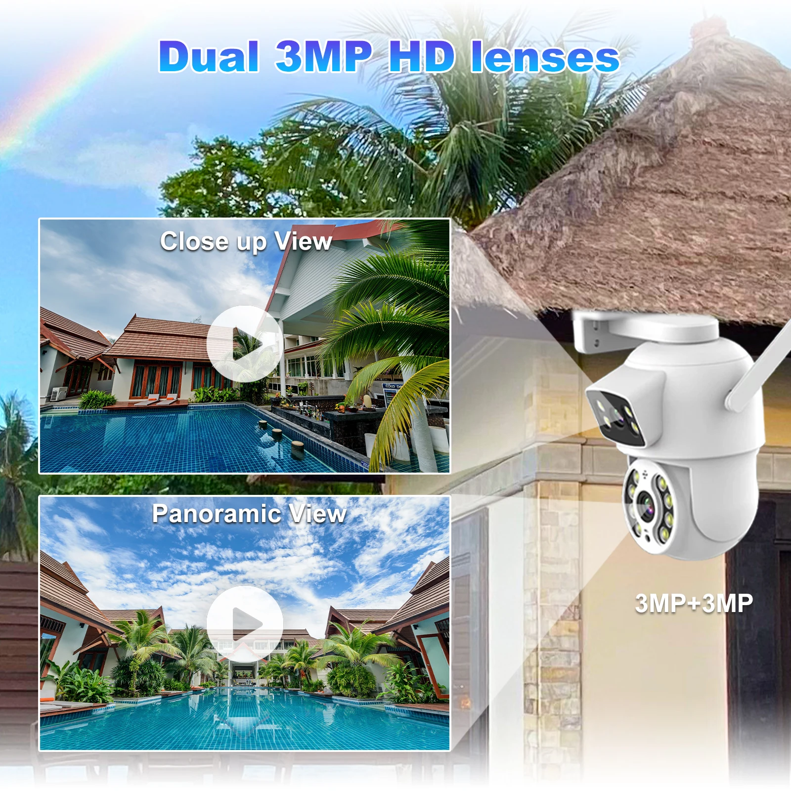 Outdoor Wireless 6MP Dual Lens WiFi IP Camera Home Security CCTV Video Surveillance Human Detect Dual Screen Icsee Tris home