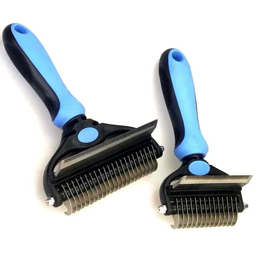 

2 in 1 Stainless Steel Dog Comb double sided shedding cog deshedding tool Multi-purpose Pet hair grooming brush rake for cat