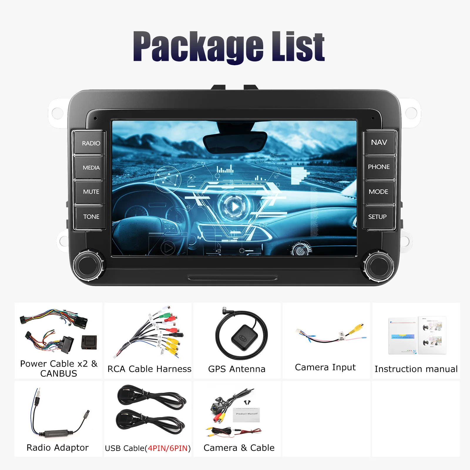 ESSGOO Android 13 4G 64G Voor Volkswagen Passat b6 b7 golf 5 6 Polo Jetta Skoda Autoradio multimedia Speler GPS WiFi RDS Carplay - afbeelding 1