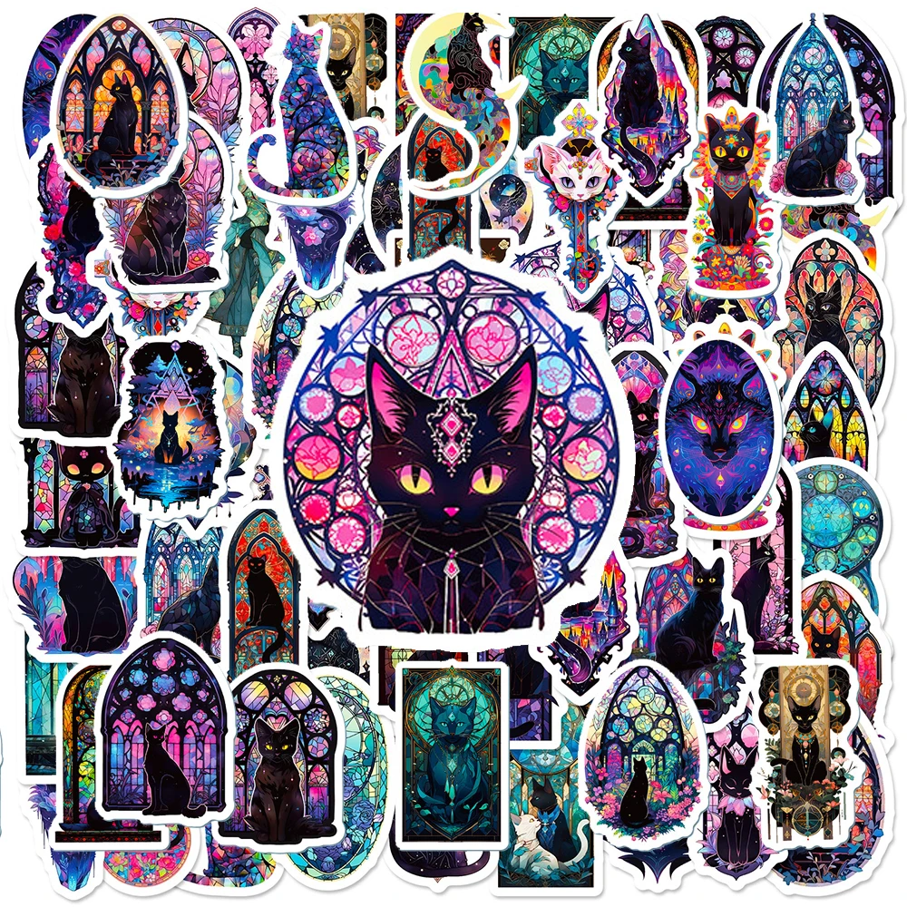 10/30/50 قطعة الملونة القوطية الأسود القط الزجاج ملصقات الجمالية الكتابة على الجدران ملصق للأمتعة الغيتار سجل القصاصات لعبة الشارات البلاستيكية باردة