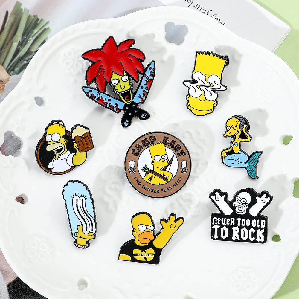 Pin esmaltado de dibujos animados de Los Simpsons, broche de insignia de Metal de Disney, Kawaii, Bart Simpson, Homer, Jay Simpson, accesorios de joyería bonitos, regalos