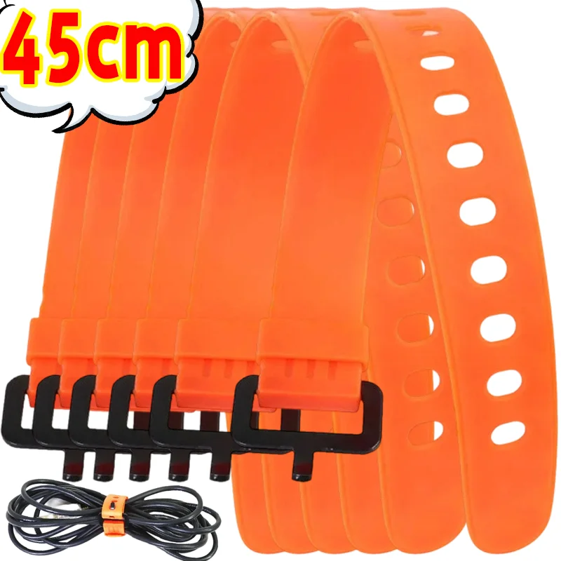 

Silicone45cm Heavy Duty Silicone Reusable Cable Tie Outdoor Gear Organizer for Wires Cargo Backpack Straps Black Orange Tools