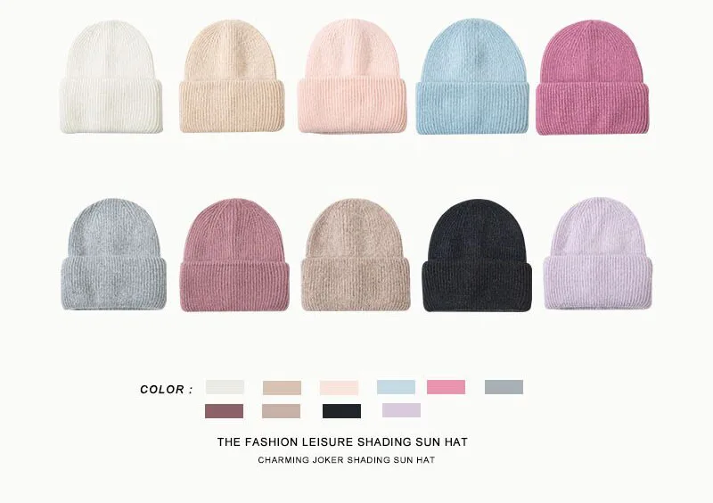 Xthree Winter Hut für Frauen Angola Beanie Hut Gestrickte Kaninchen Pelz Skullies Hut Warmen Motorhaube Kappe Weibliche Hüte für Mädchen hut – Detail 2
