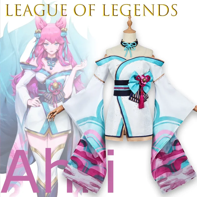 Cosplay ‌   Disfraz de Cosplay de League of Legends Spirit Blossom Ahri, conjunto completo de disfraz de Anime de zorro de nueve colas para mujer, Halloween