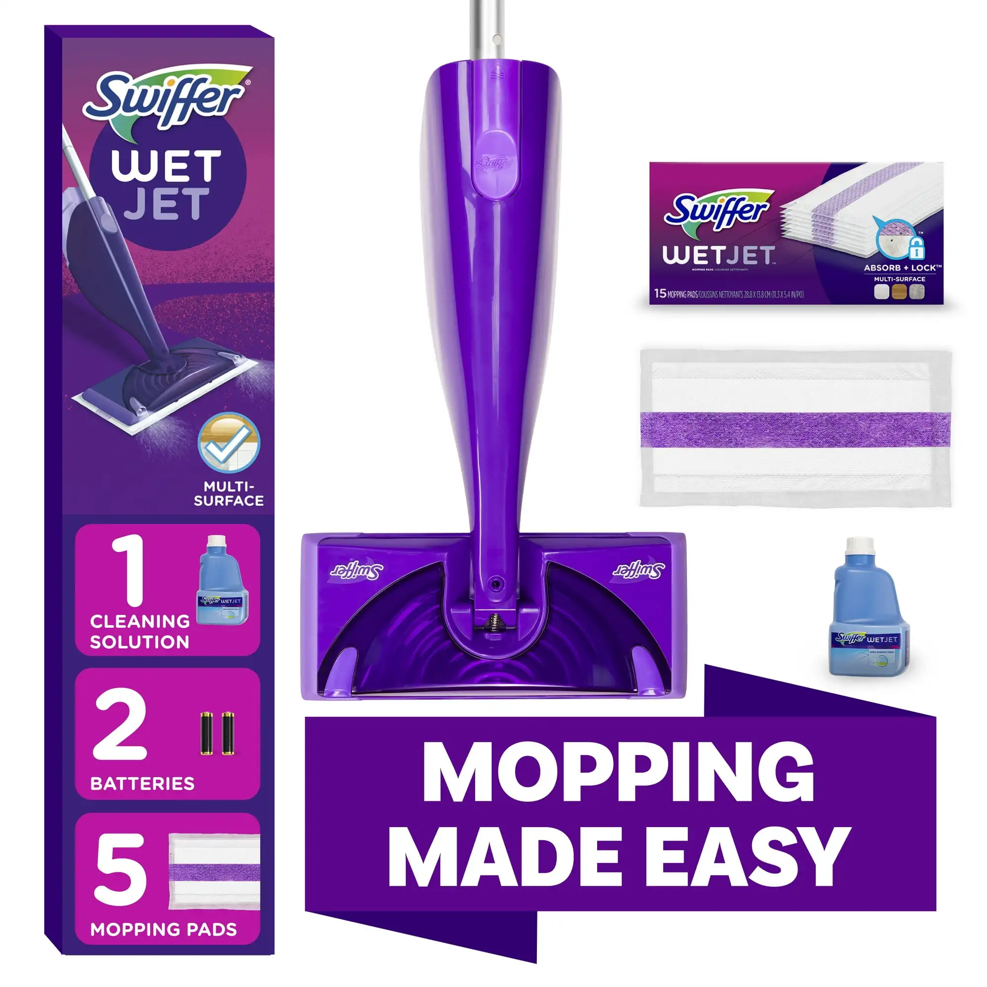 

Wet Jet Mopping Floor Cleaner Bundle Includes 1 Spray Mop Device, 20 Mop Pad Refills & 1 Fresh Scent Mopping Solution