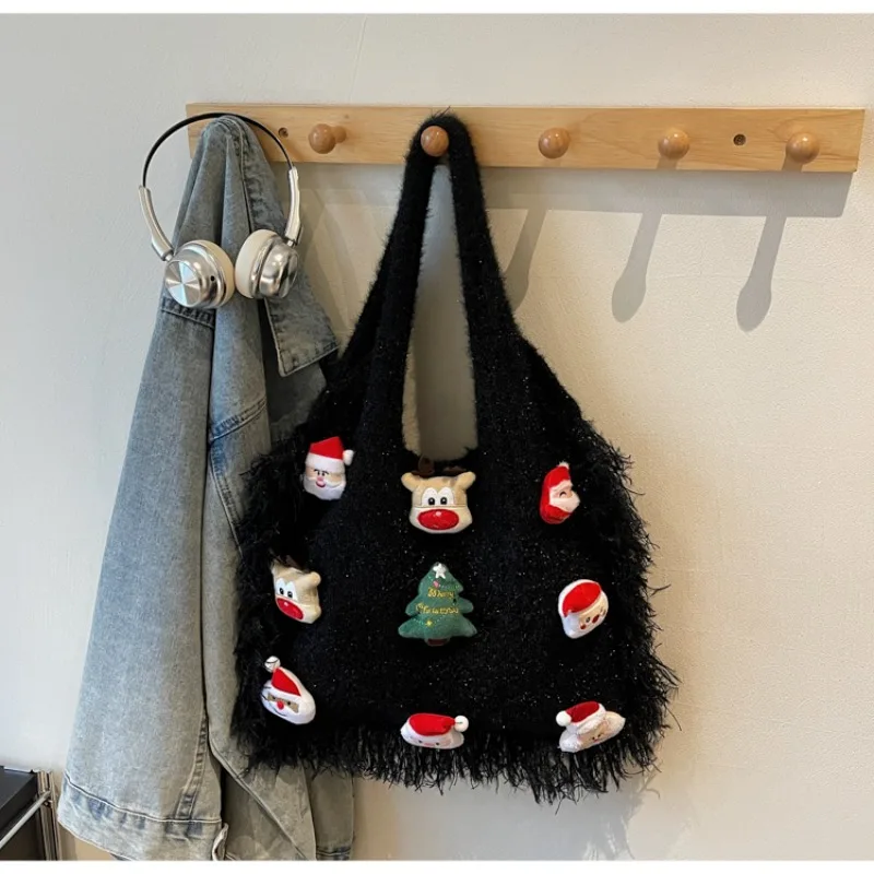 

Креативный дизайн, новинка 2025, сумки для женщин, модные милые сумки через плечо из микрофибры, большие вместительные рождественские сумки на плечо