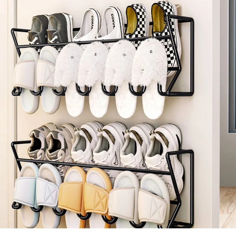 Household Shoe Hanger Simple Shoe Storage Rack Doorstep Indoor Slipper Rack Bathroom Hole Free Wall Mounted Shoe Storage Holder